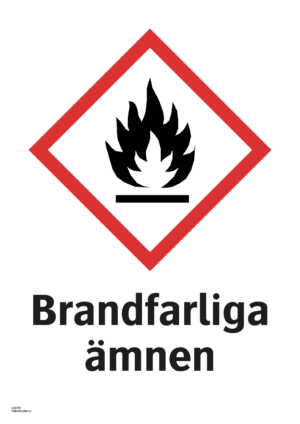 Varningsskylt med symbol för varning för brandfarliga ämnen och texten "Brandfarliga ämnen".