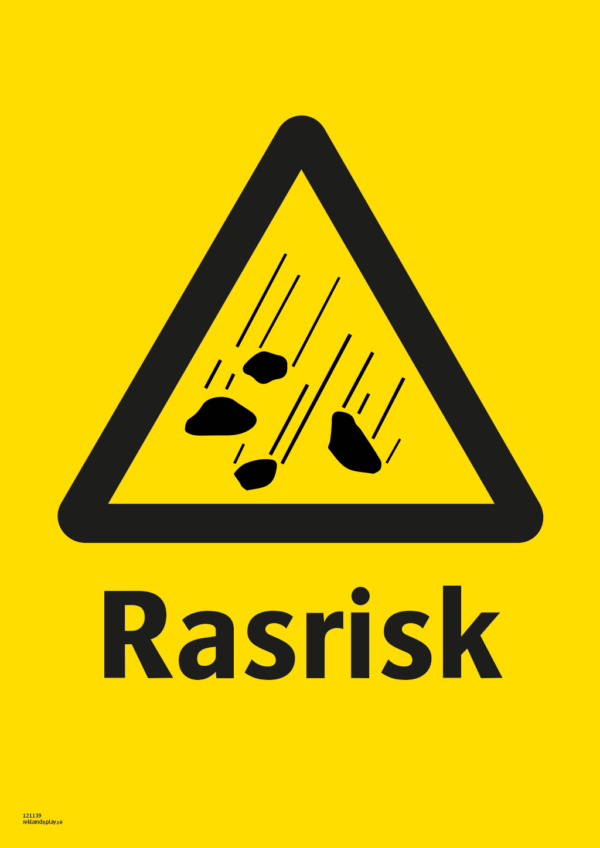 Varningsskylt med symbol för rasrisk och texten "Rasrisk".