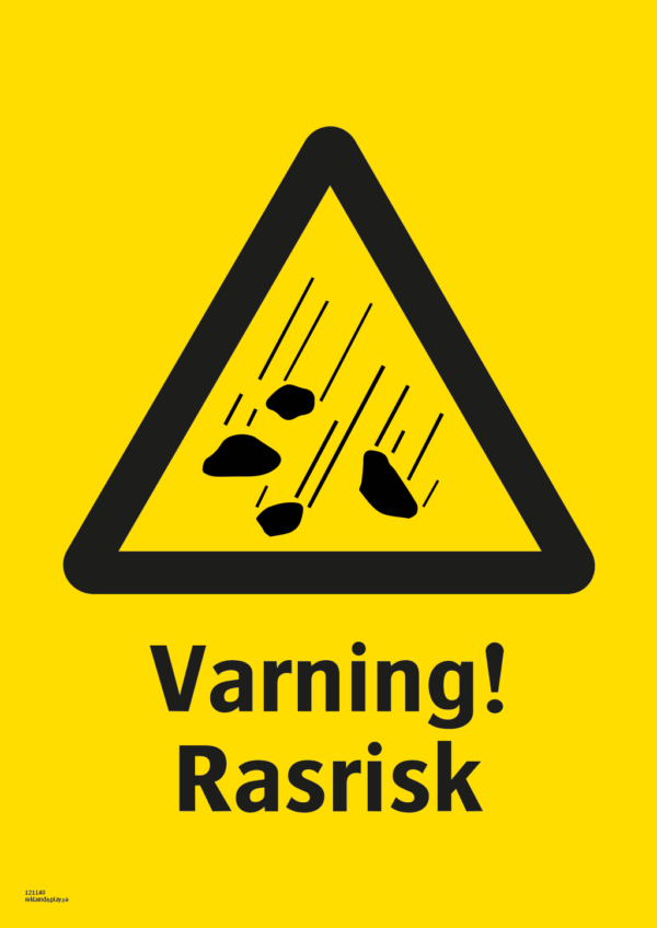 Varningsskylt med symbol för rasrisk och texten "Varning! Rasrisk".