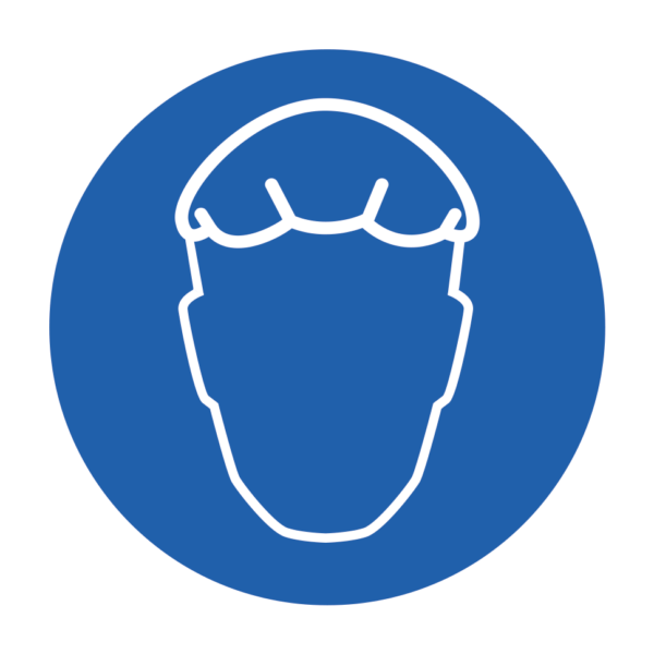 Skuren dekal med symbol för påbud hårskydd.