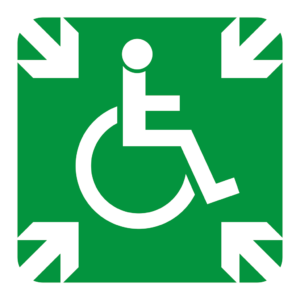 Skuren dekal med symbol för nöd - återsamlingsplats funktionshindrade