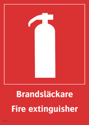 Brandskylt med symbol för brandsläckare och texten "Brandsläckare" samt på engelska "Fire extinguisher".