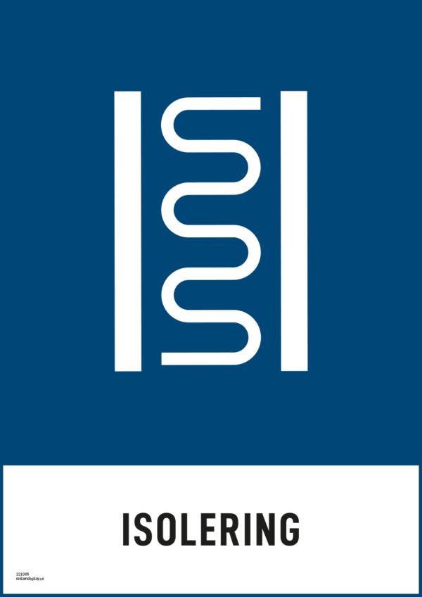 Återvinningsskylt med symbol för byggavfall - isolering och texten "isolering".