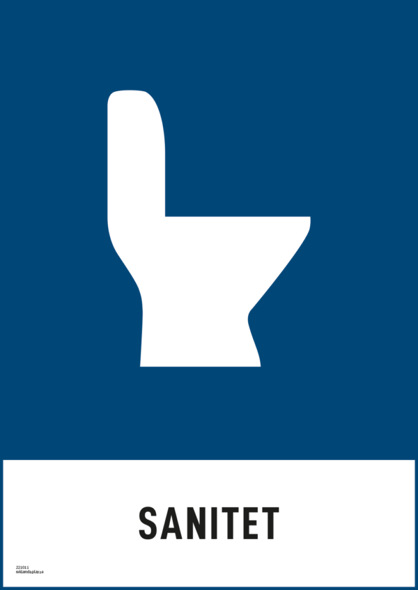Återvinningsskylt med symbol för byggavfall - sanitet och texten "sanitet".