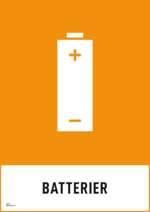 Återvinningsskylt med symbol för elavfall - batterier och texten "batterier".