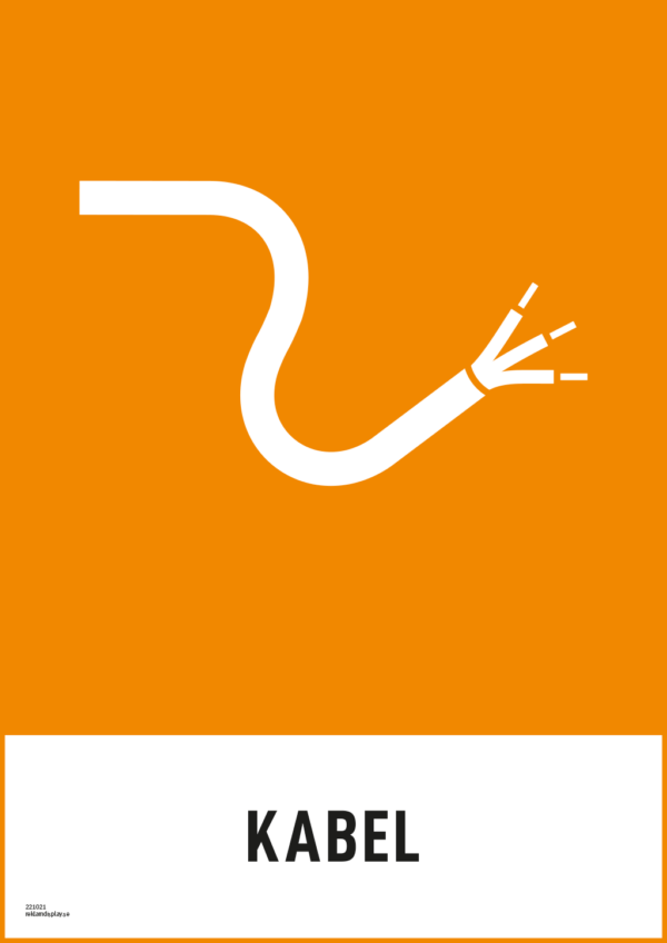 Återvinningsskylt med symbol för elavfall - kabel och texten "kabel".
