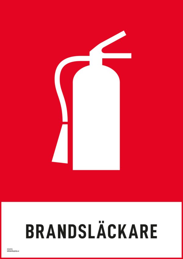Återvinningsskylt med symbol för farligt avfall - brandsläckare och texten "brandsläckare".